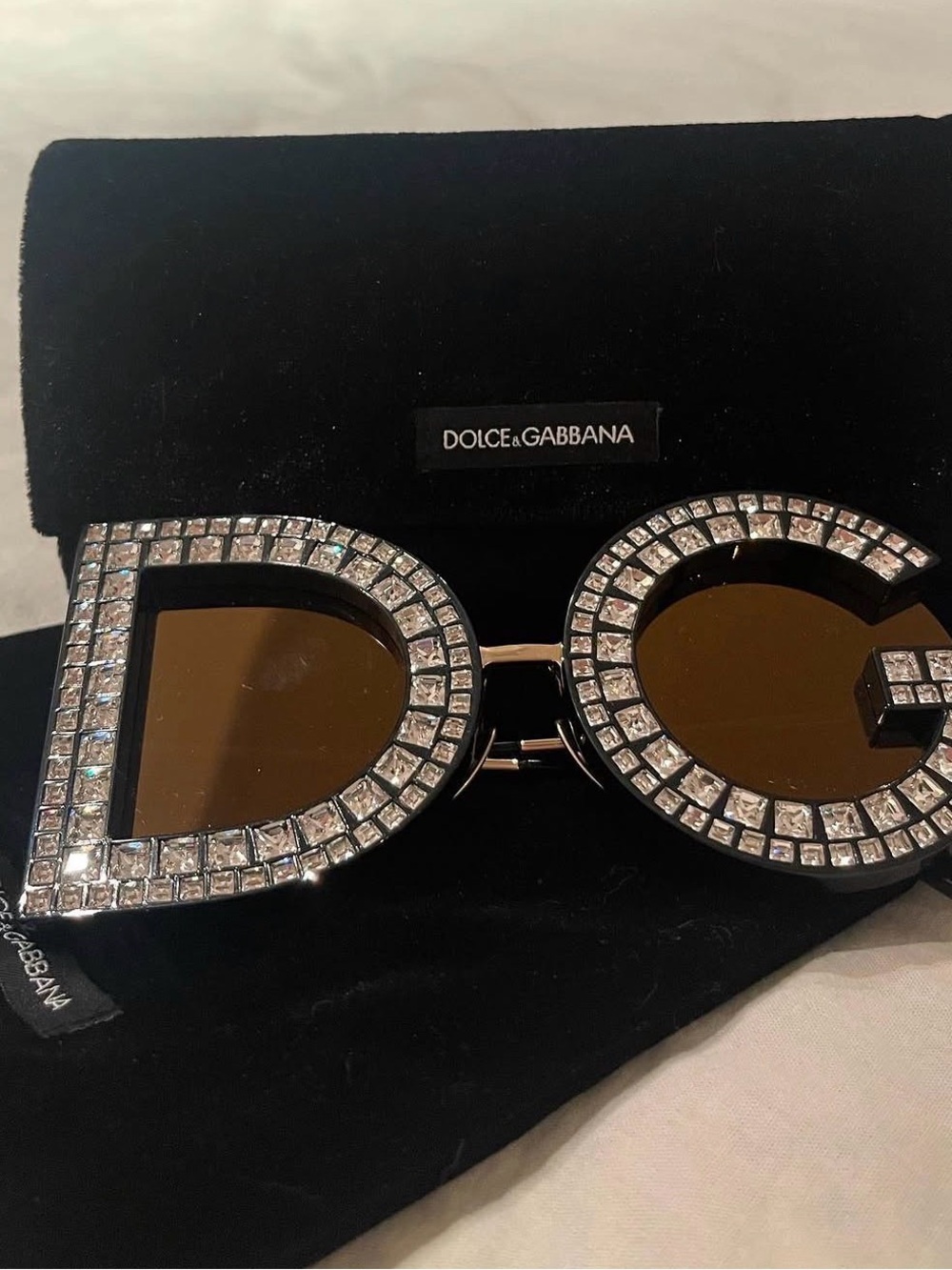 Dolce & Gabbana Crystal DG Logo Sunglasses - Black/ Brown